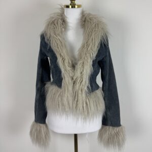 Crop denim bunda a kožíškem XS/S